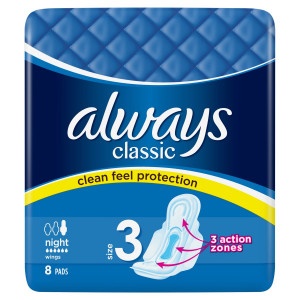 Always Classic Night hyg.vložky s krídelkami 8ks 2