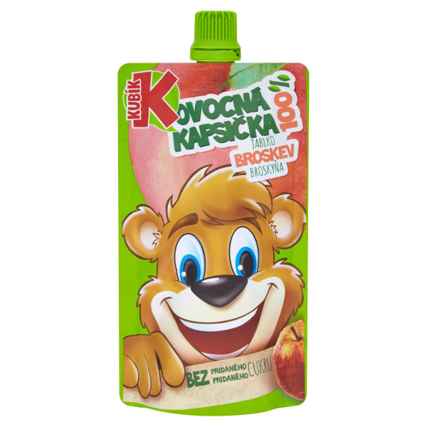 Kubík 100% ovocná kapsička jablko, broskyňa 100g 1