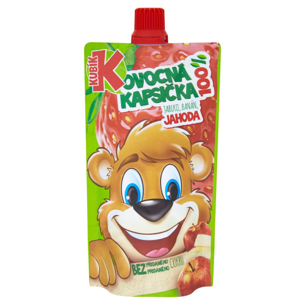 Kubík 100% ovocná kapsička jahoda, jablko, banán 100g 1