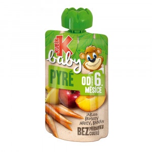 Kubík Baby ovocná kapsička jablko, broskyňa, mrkva, banán 100g 12