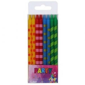 Tortové sviečky mix 4 farieb, bodky, pruhy 16ks 5