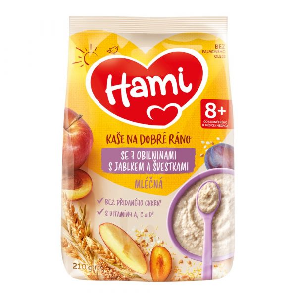 Hami Mliečná kaša so 7 obilninami s jablkom a slivkami 210g 1